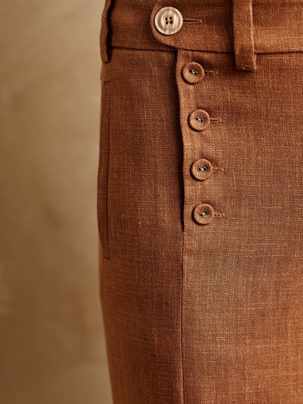 Anthropologie Elevenses Tailored Sailor Wide Leg Linen Blend Pants Honey Tan 12 View 4